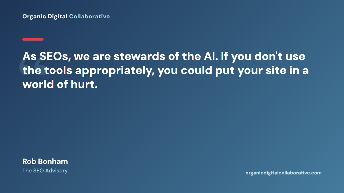 Quote: As SEOs, we are stewards of the AI — Rob Bonham